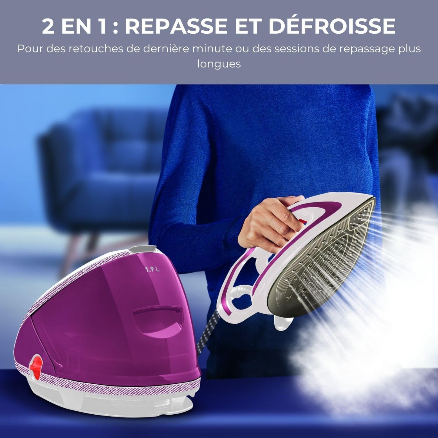 Centrale Vapeur Haute Pression - 7.3 Bars, 2600W, Pressing 490g, Collecteur de Calcaire