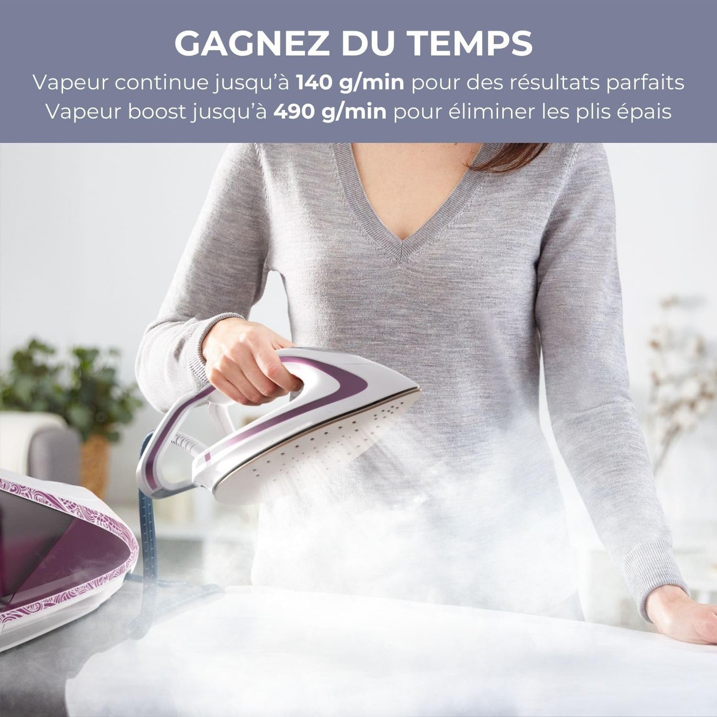 Centrale Vapeur Haute Pression - 7.3 Bars, 2600W, Pressing 490g, Collecteur de Calcaire