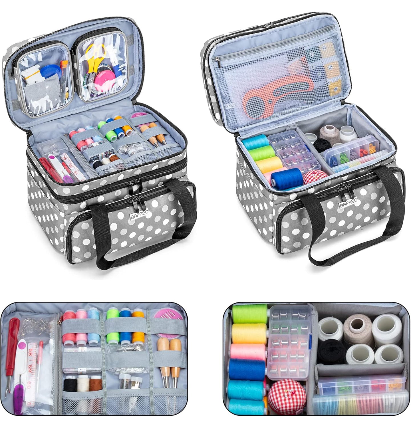 Sac de Rangement Double Couche pour Kit de Couture – Poches & Séparateurs Amovibles