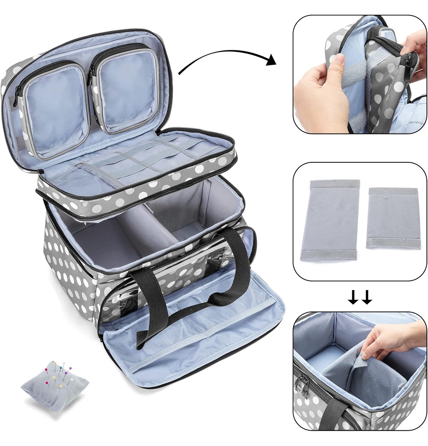 Sac de Rangement Double Couche pour Kit de Couture – Poches & Séparateurs Amovibles