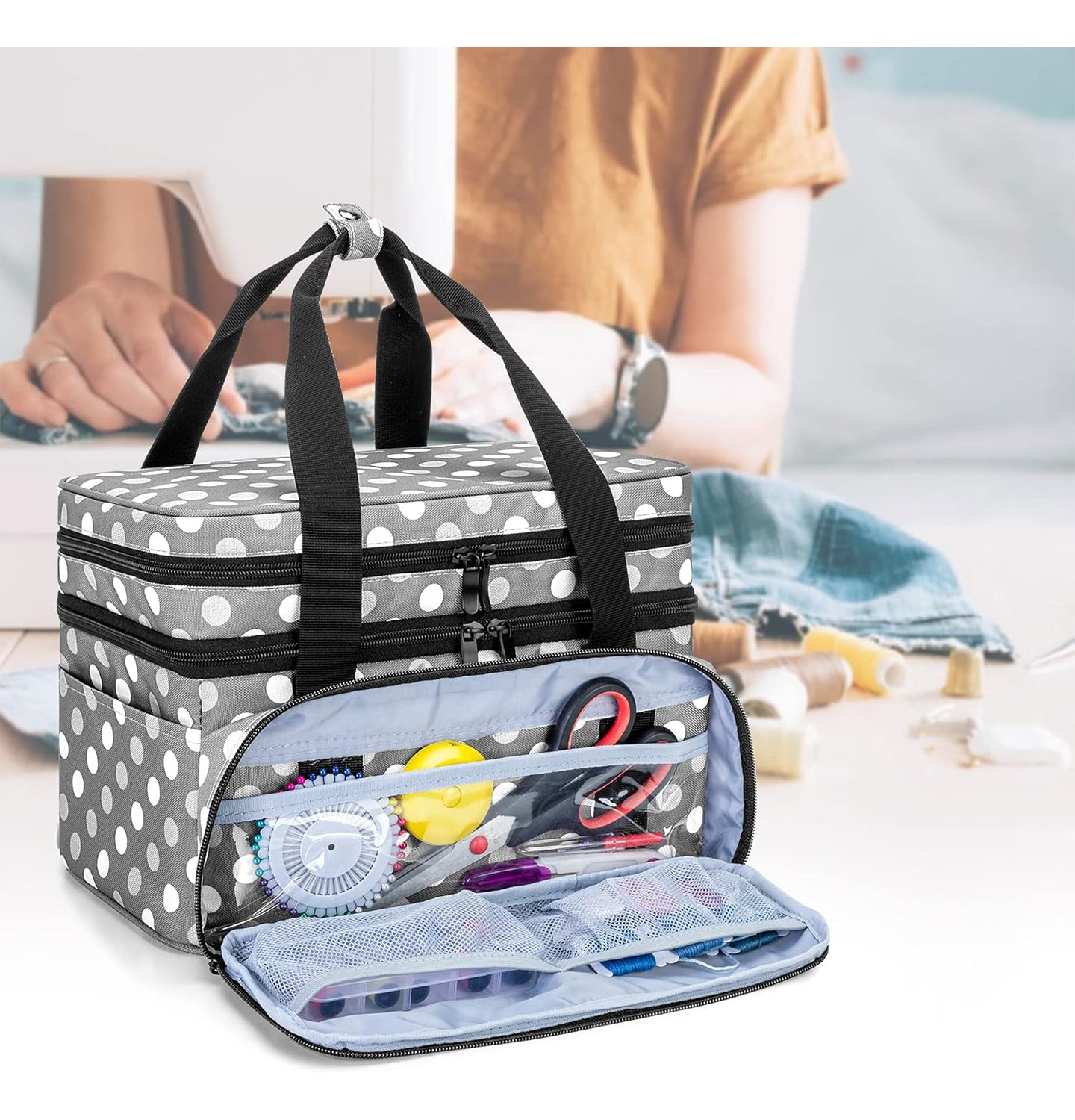 Sac de Rangement Double Couche pour Kit de Couture – Poches & Séparateurs Amovibles