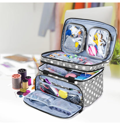 Sac de Rangement Double Couche pour Kit de Couture – Poches & Séparateurs Amovibles