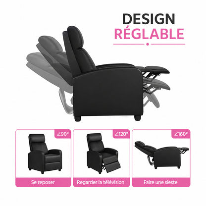 Fauteuil de Relaxation Inclinable Cosy – Similicuir – 3 Positions – Repose-pieds Intégré – 120 kg