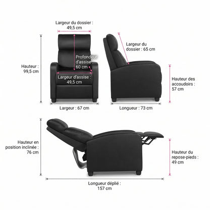 Fauteuil de Relaxation Inclinable Cosy – Similicuir – 3 Positions – Repose-pieds Intégré – 120 kg