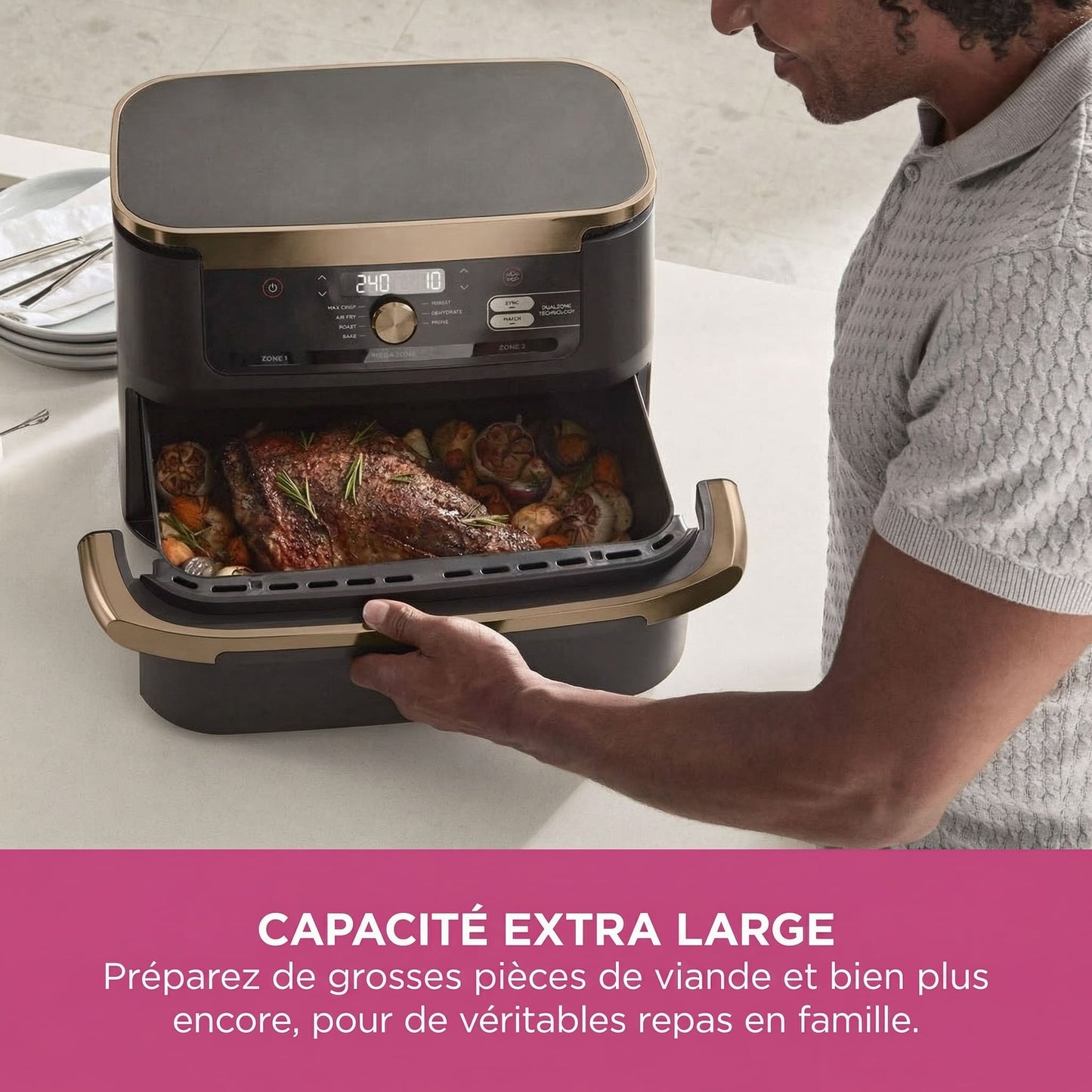 Friteuse Sans Huile Double Zone 10,4L – Air Fryer avec Séparateur Amovible