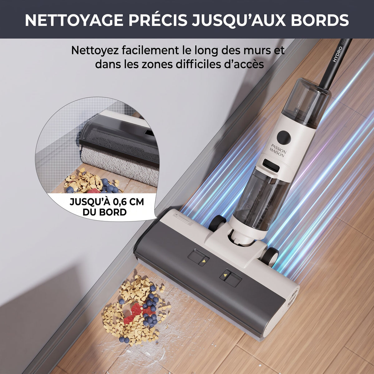 Aspirateur Laveur Sans Fil Hydro – Aspire & Lave – 9 kPa – 30 min – Double Réservoir 1,3 L – Autonettoyage
