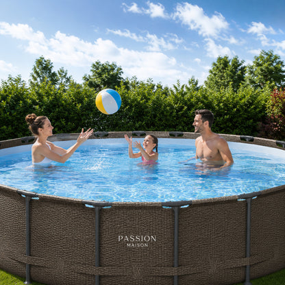 Piscine Tubulaire Ronde Passion Maison Azur 5,49 x 1,22m – Échelle, Bâche & Pompe Incluse