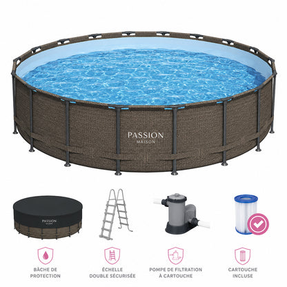 Piscine Tubulaire Ronde Passion Maison Azur 5,49 x 1,22m – Échelle, Bâche & Pompe Incluse